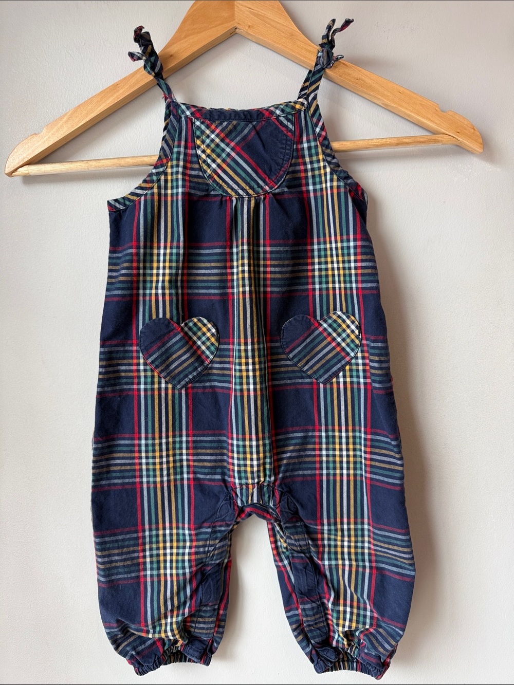 Hanna Andersson Plaid Heart Pocket Romper